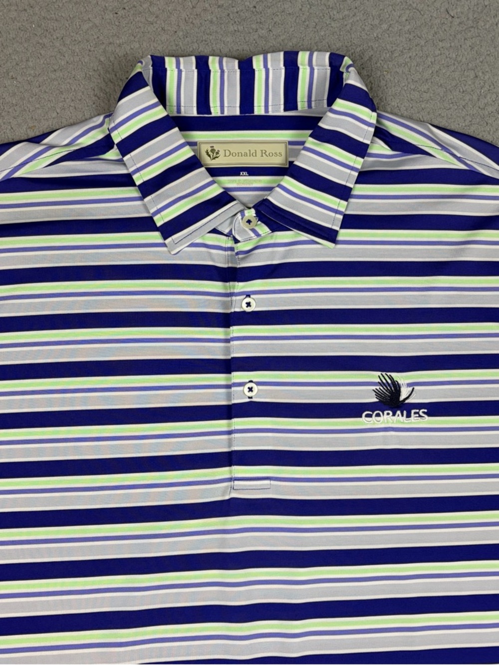 Donald Ross Polo Shirt Men’s XXL Navy & Green Striped Casual Golf